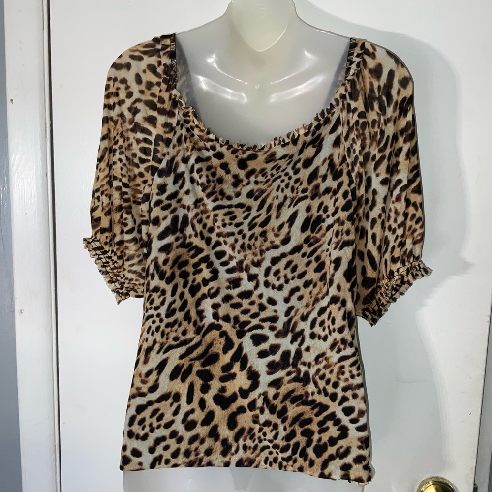 INC International Concepts Leopard Print Ruched Blouse sz XL - Picture 6 of 10